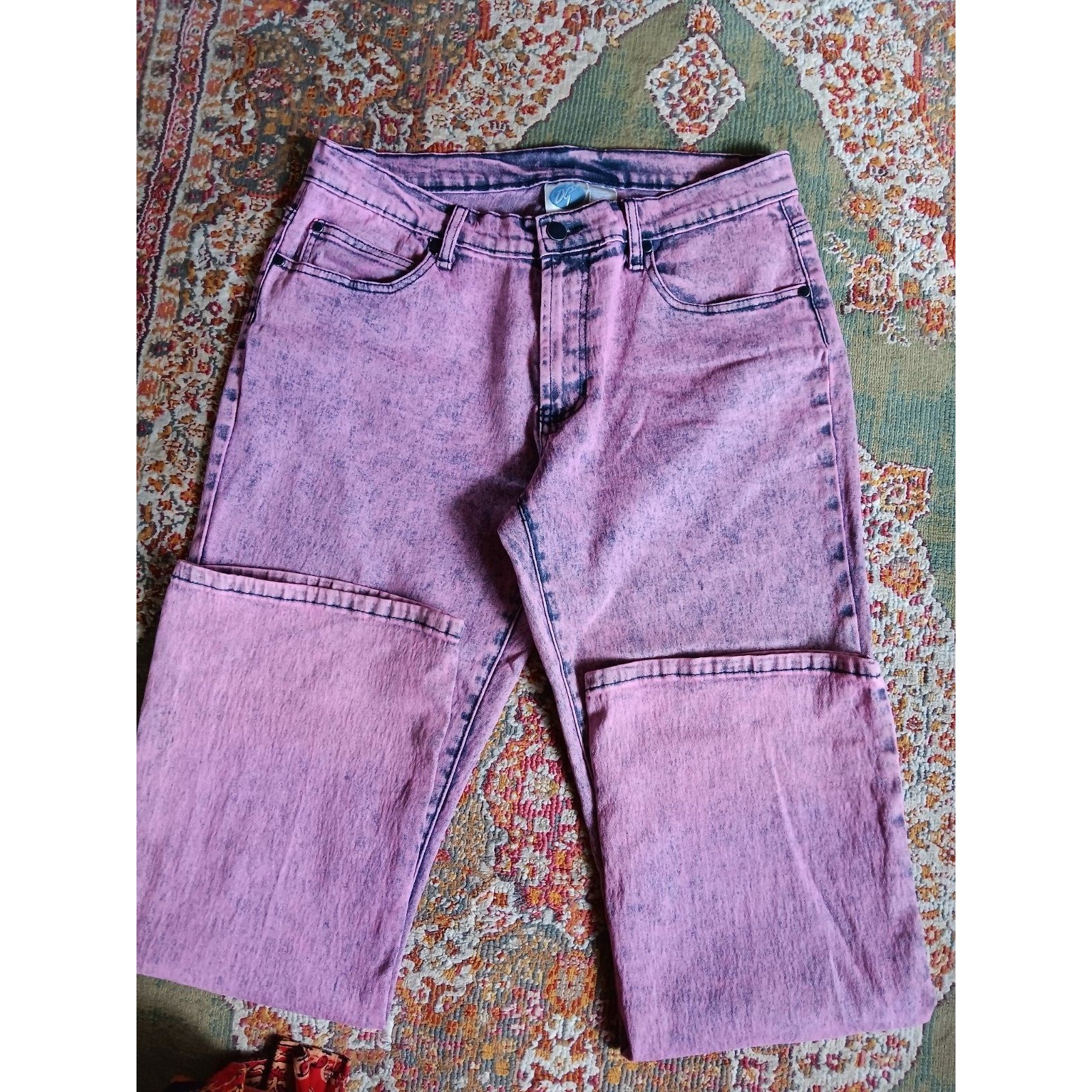 Vintage 90s Y2k Diane Gilman Acid Washed Pink Stretch Jeans Size 14p Straight